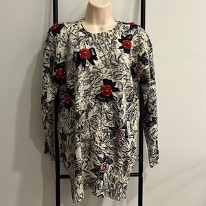 Vinta D.G. Angora Lambswool Floral 3D Knit Long Sleeve Sweaters Wom Size M